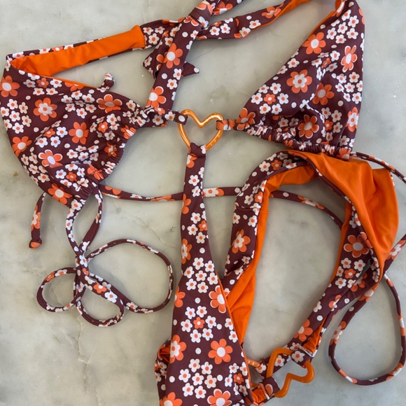 Frankies Bikinis One Piece Monokini Swimsuit XS – Brown Orange, New - Picture 3 of 4